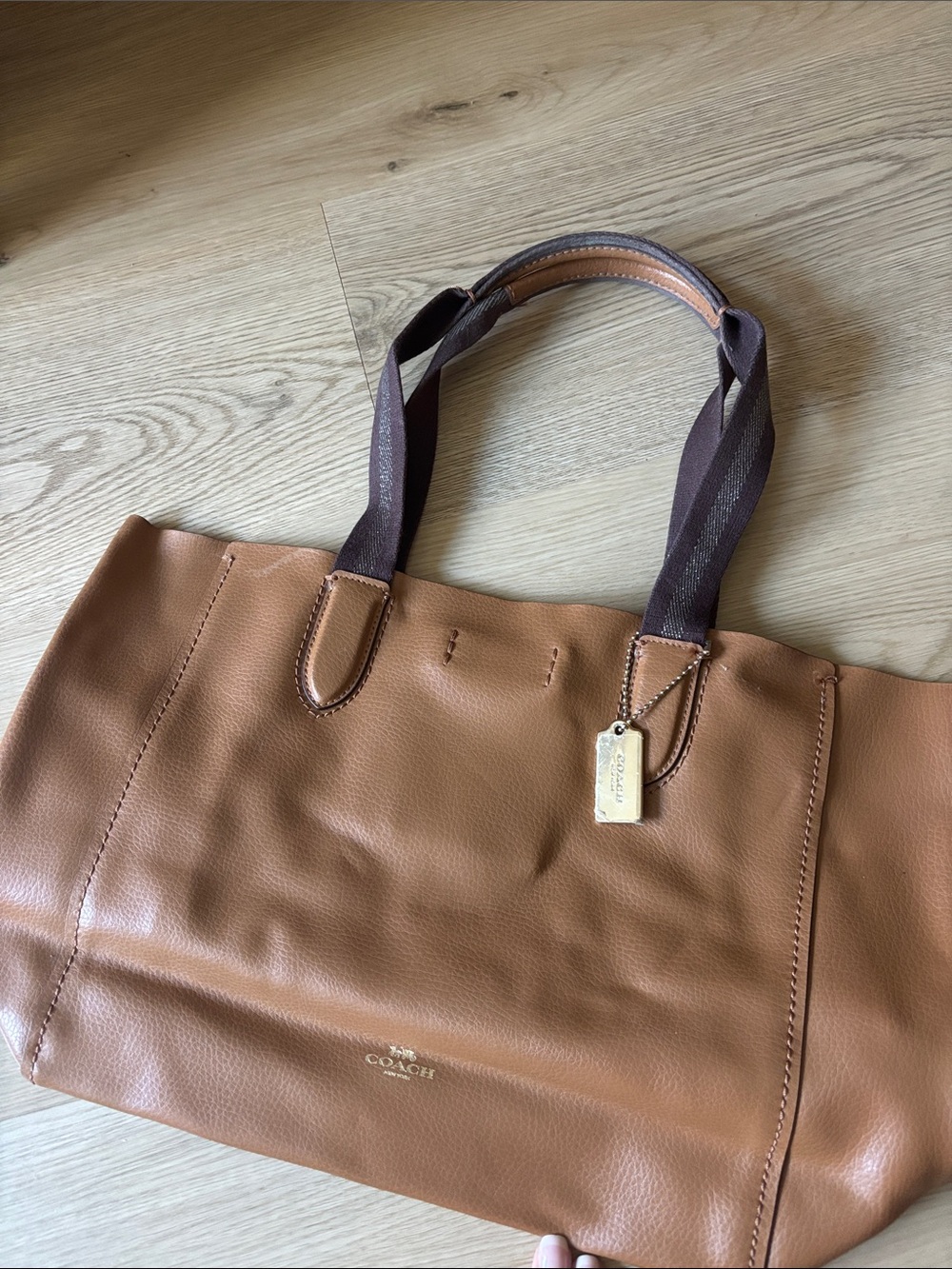 Coach Tan Leather Tote with Dark Brown Straps